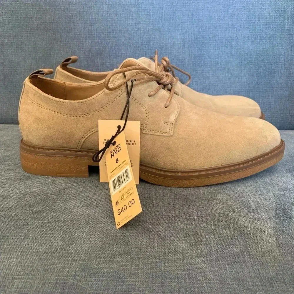 Men’s Madden NYC Taupe Suede Terry Lace Up Professional Dress Up Shoes Size 9.5